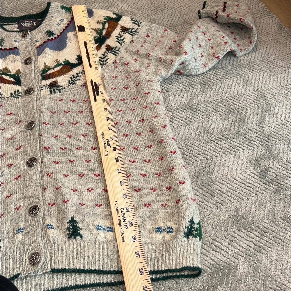 Vintage Woolrich Gray Fair Isle Wool Cardigan Sweater Nordic Button Front Size L - Picture 10 of 11